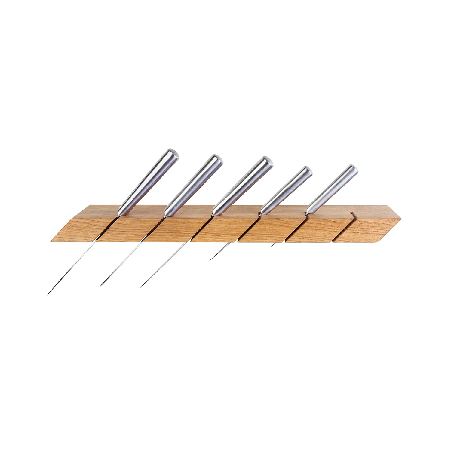 Messerhalter aus Holz mit Messern aus Stahl von oben