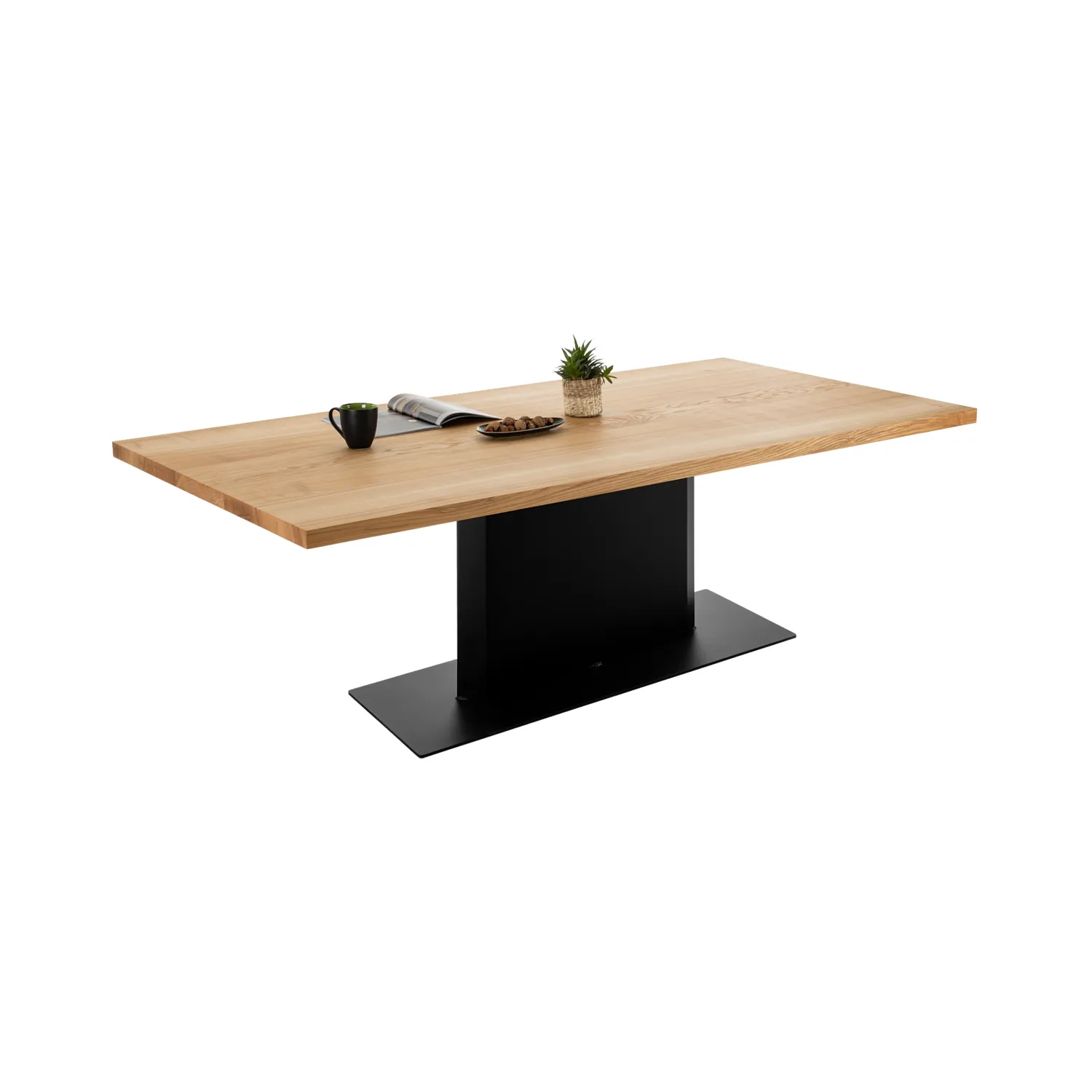 Esstisch aus Massivholz mit Tischplatte aus Esche auf Stahlsäule