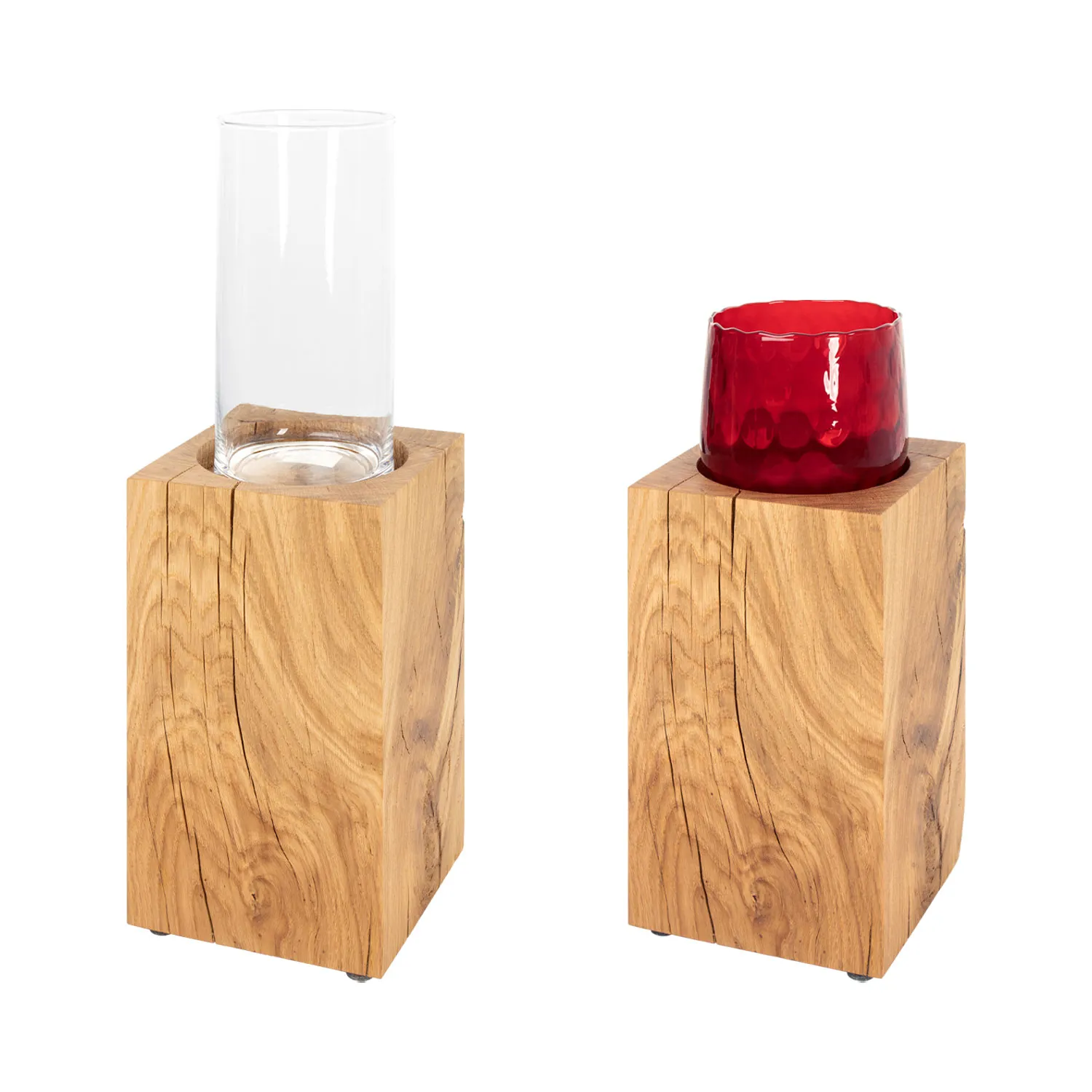 Deko Windlichtsäule mit Glas in zwei Varianten: rot und transparent