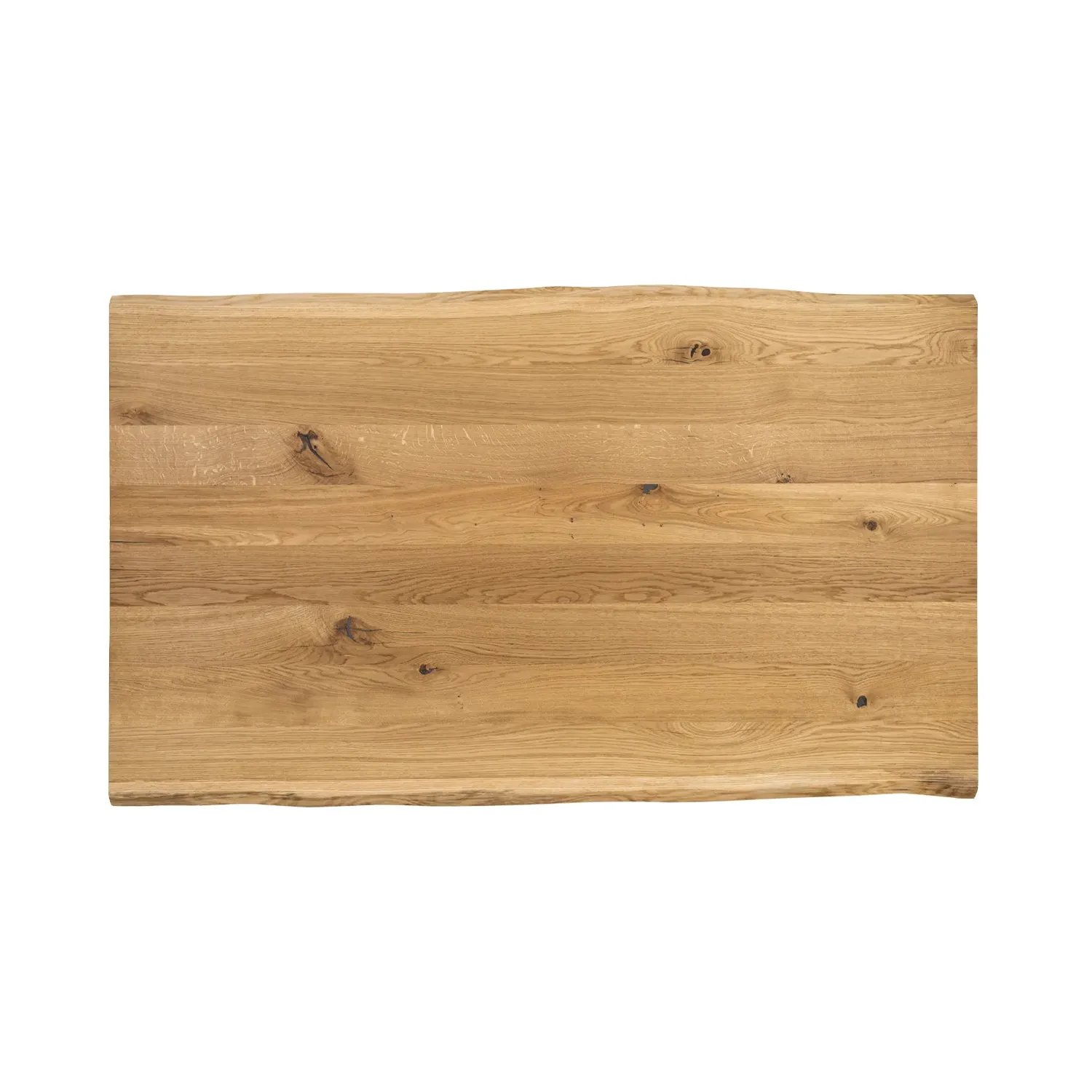 Holzplatte aus Eiche im Detail mit Baumkante von oben