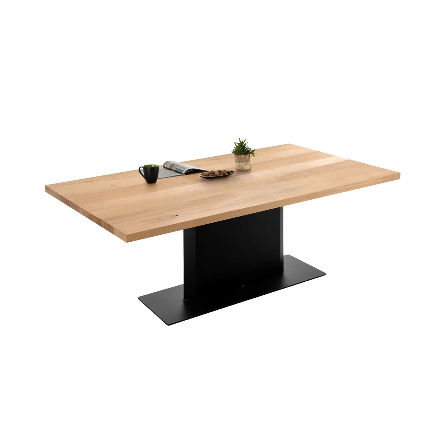 Massiver Tisch aus Buchenholz mit Stahlsäulengestell