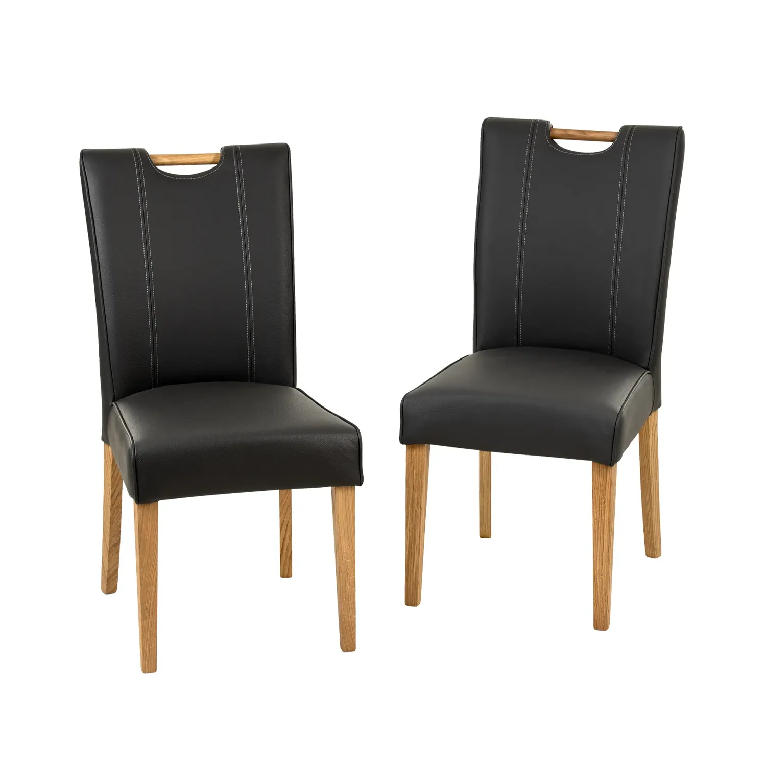 Stühle mit Echtlederbezug auf Eichenbeinen