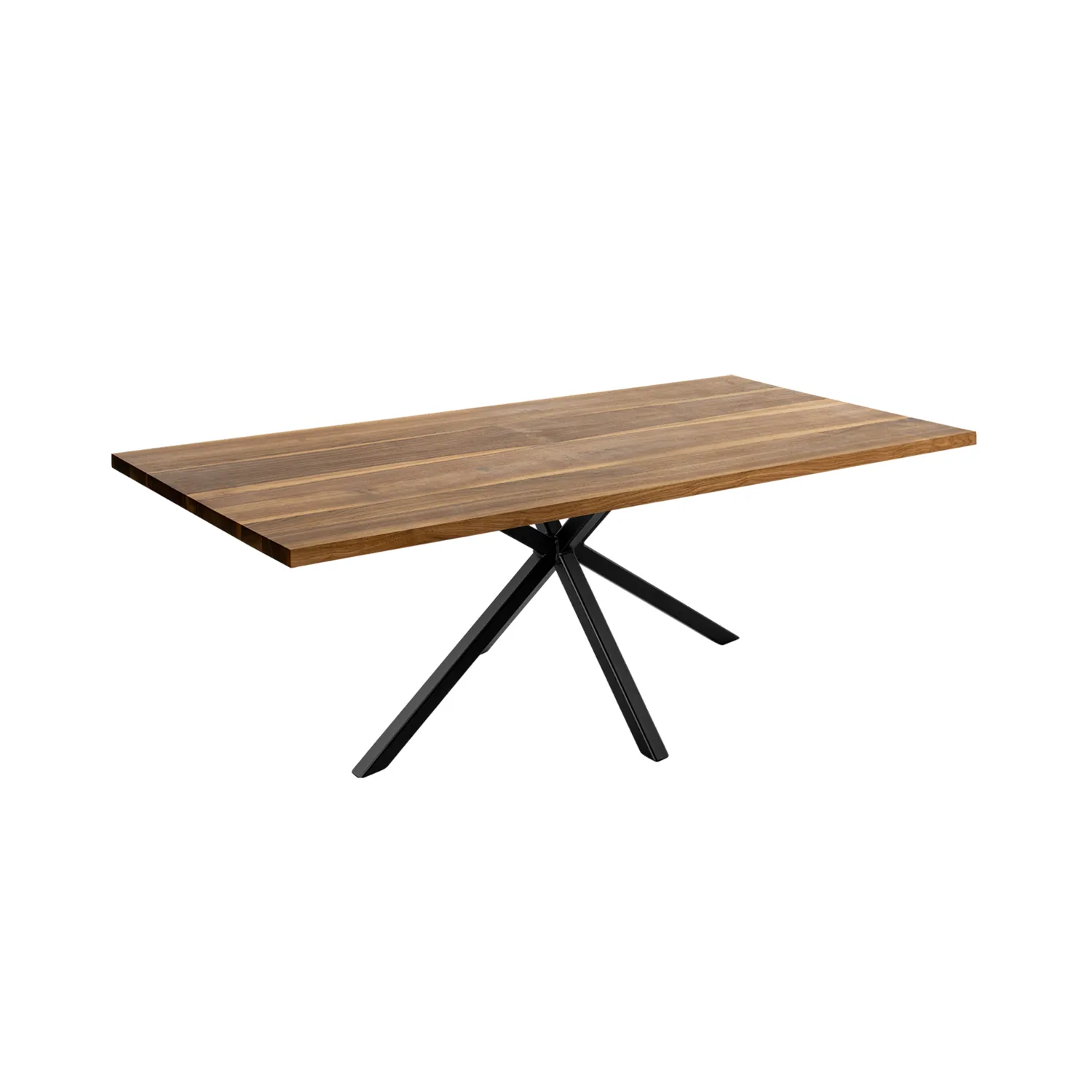 Massivholztisch aus Nussbaum mit Spidergestell aus Stahl