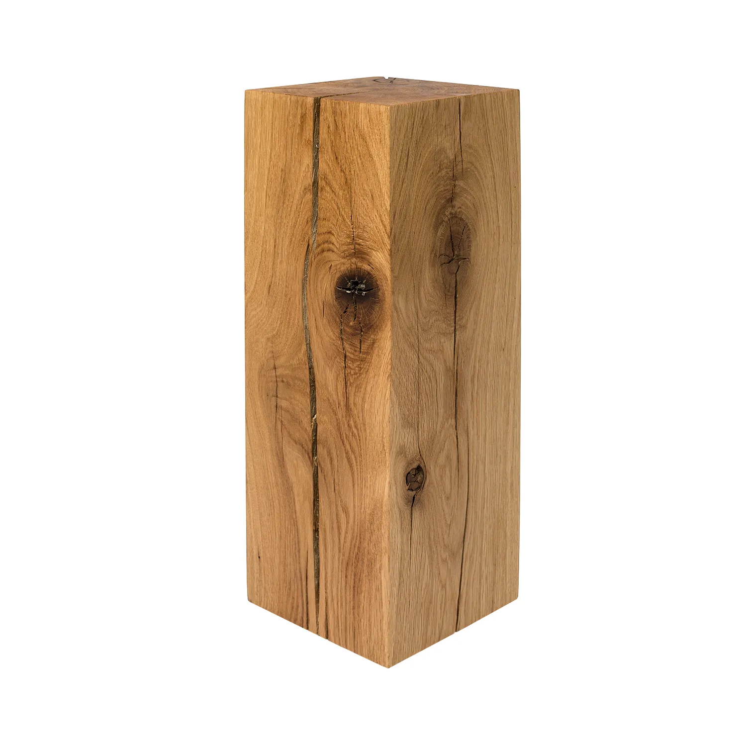 Holzblock Beistelltisch aus Eichenholz mit auffälligem Holzbild